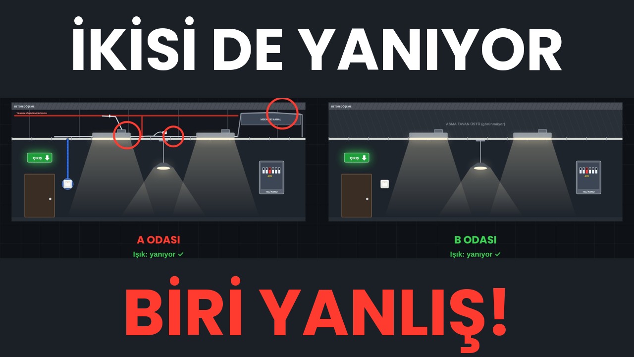 Video kapağı: İkisi de yanıyor, biri yanlış — asma tavanlı iki odanın kesit görünümü